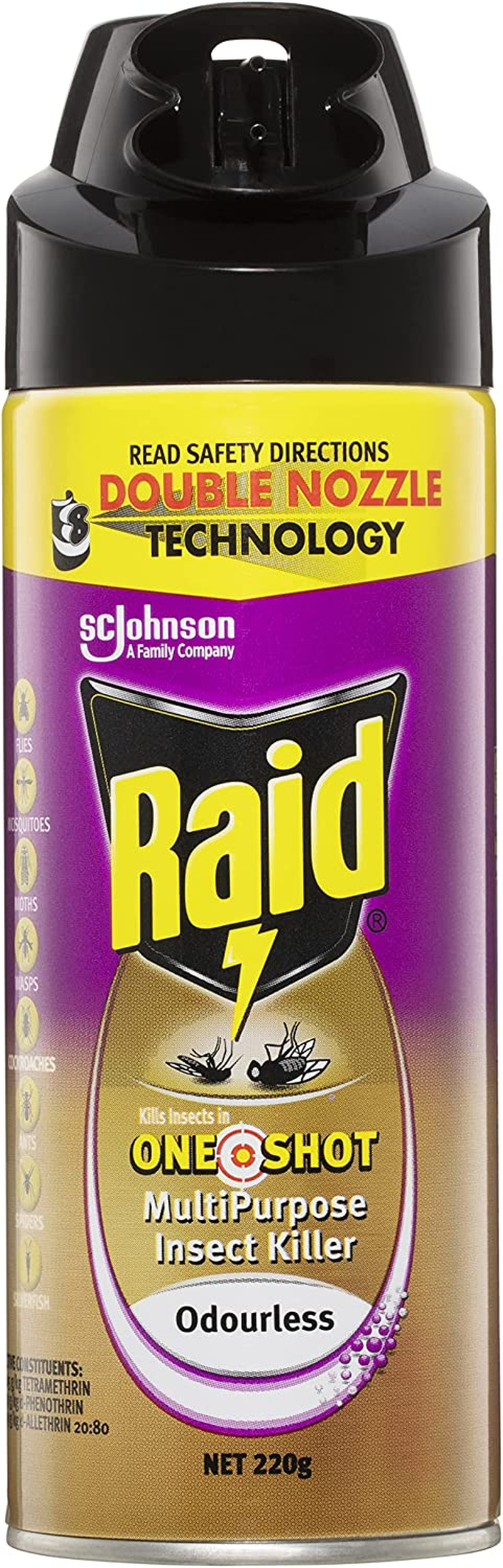 Raid One Shot Multipurpose Insect Killer, Insect Spray for Flying and Crawling Insects, Odourless, 220G, 1 Count image number 2
