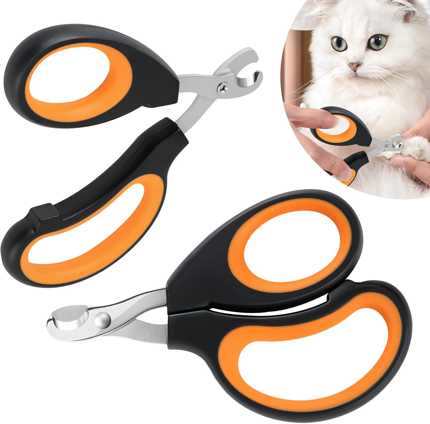 2 Pcs Cat Nail Clipper - Professional Claw Trimmer & Stainless-Steel Trimmers, Safe Painless Cutting Suits All Small Pets Such as Dogs, Cats, Puppies, Kittens, Birds, Hamsters (Orange) image number 4