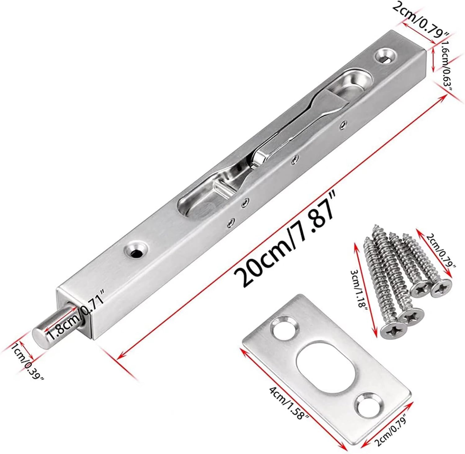 Flush Bolt 2 Pack Stainless Steel Flush Bolts 8 Inch Concealed Security Door Lock Slide Bolt Latch with Screws for Composite Doors French Doors Wood Doors Stainless Steel Door Double Doors -Silver