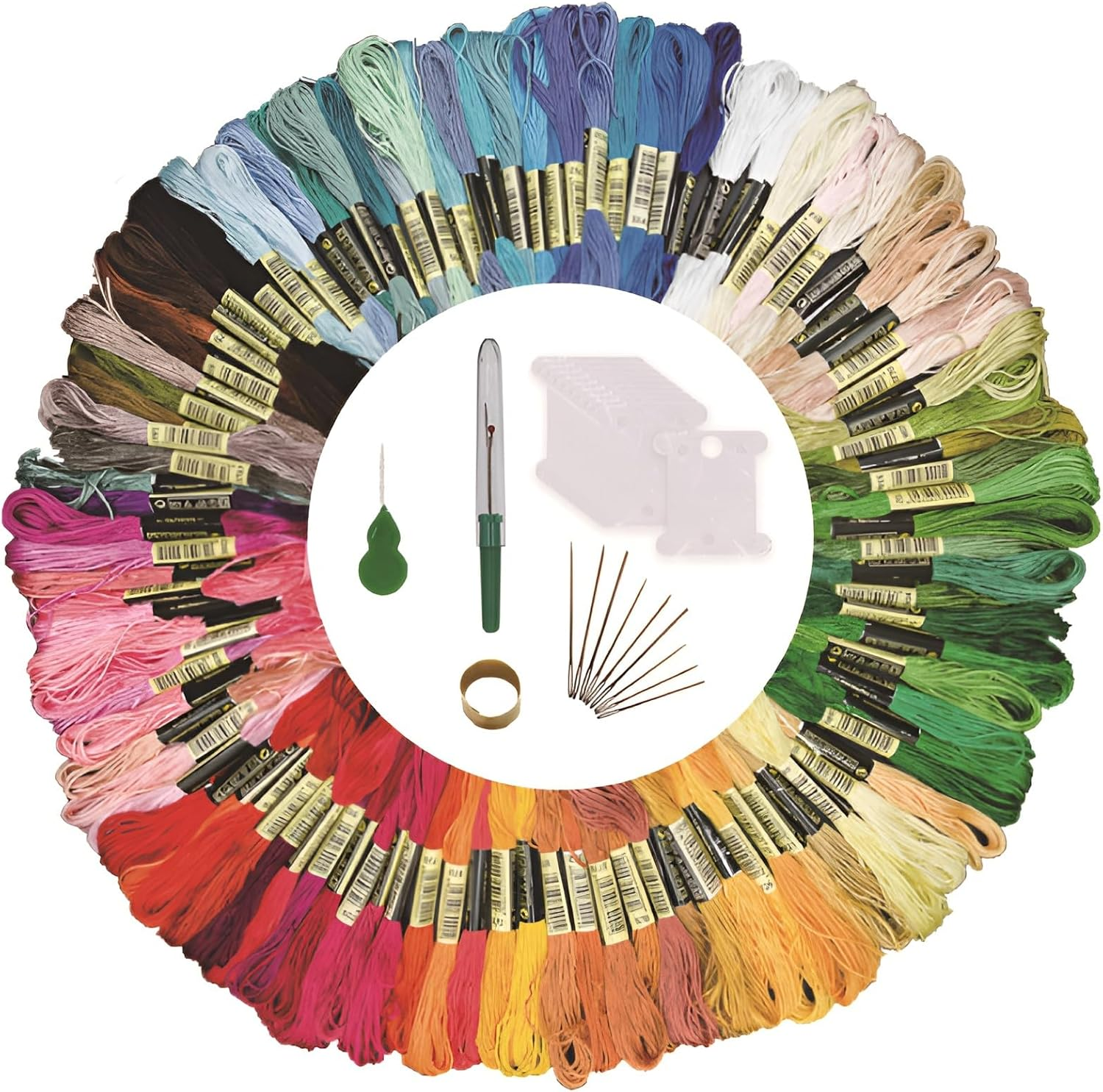 Embroidery Floss Kit - 100 Colors Thread for Cross Stitch, Sewing, Bracelet Crafts + 22 Pcs Accessories (100 Bags) image number 1