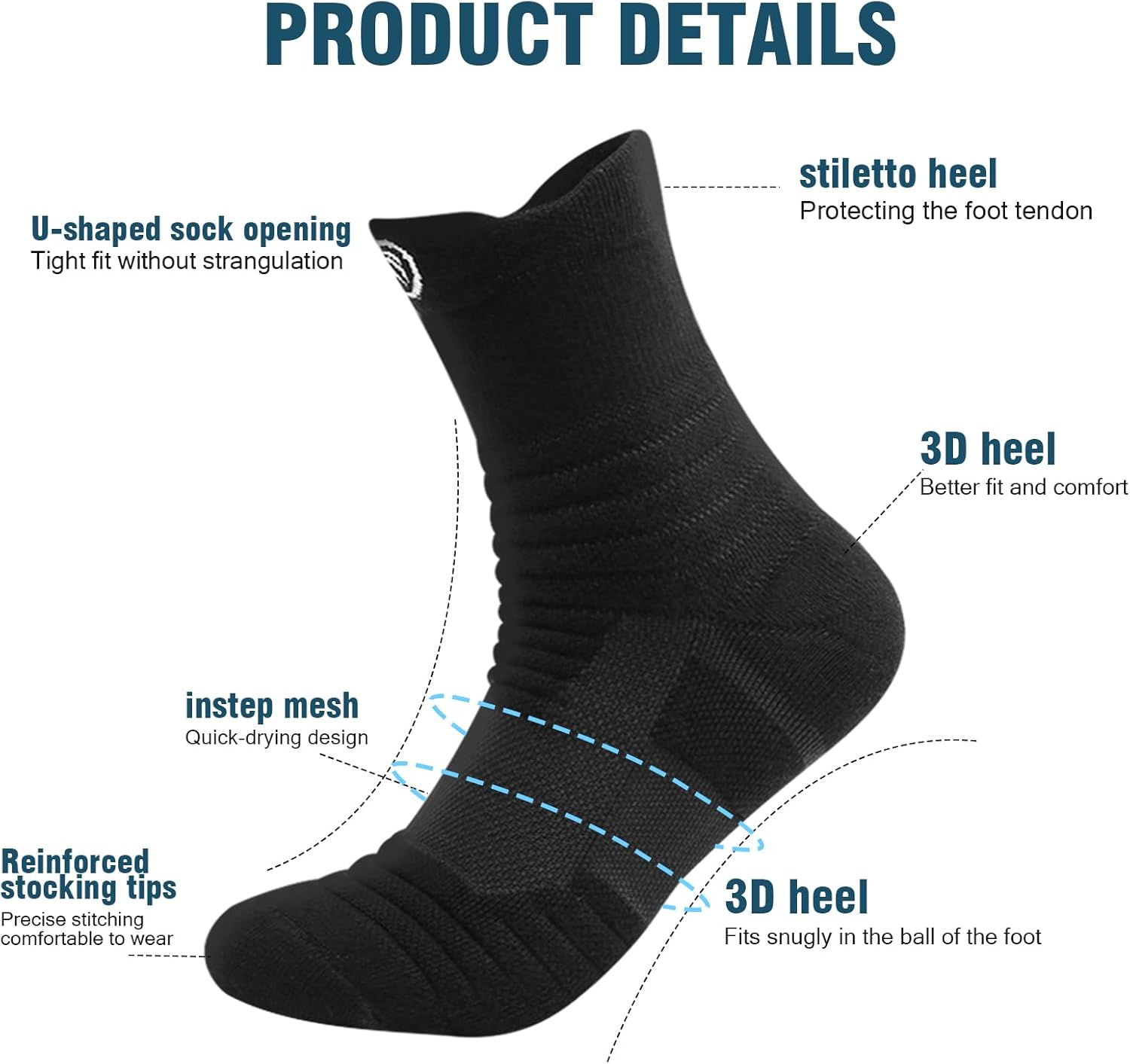 3 Pairs Compression Socks for Men Women, Breathable Thickened Socks anti Blister Sports Socks Comfortable Soccer Socks Cushioned Socks for Football Basketball Hiking Running image number 3