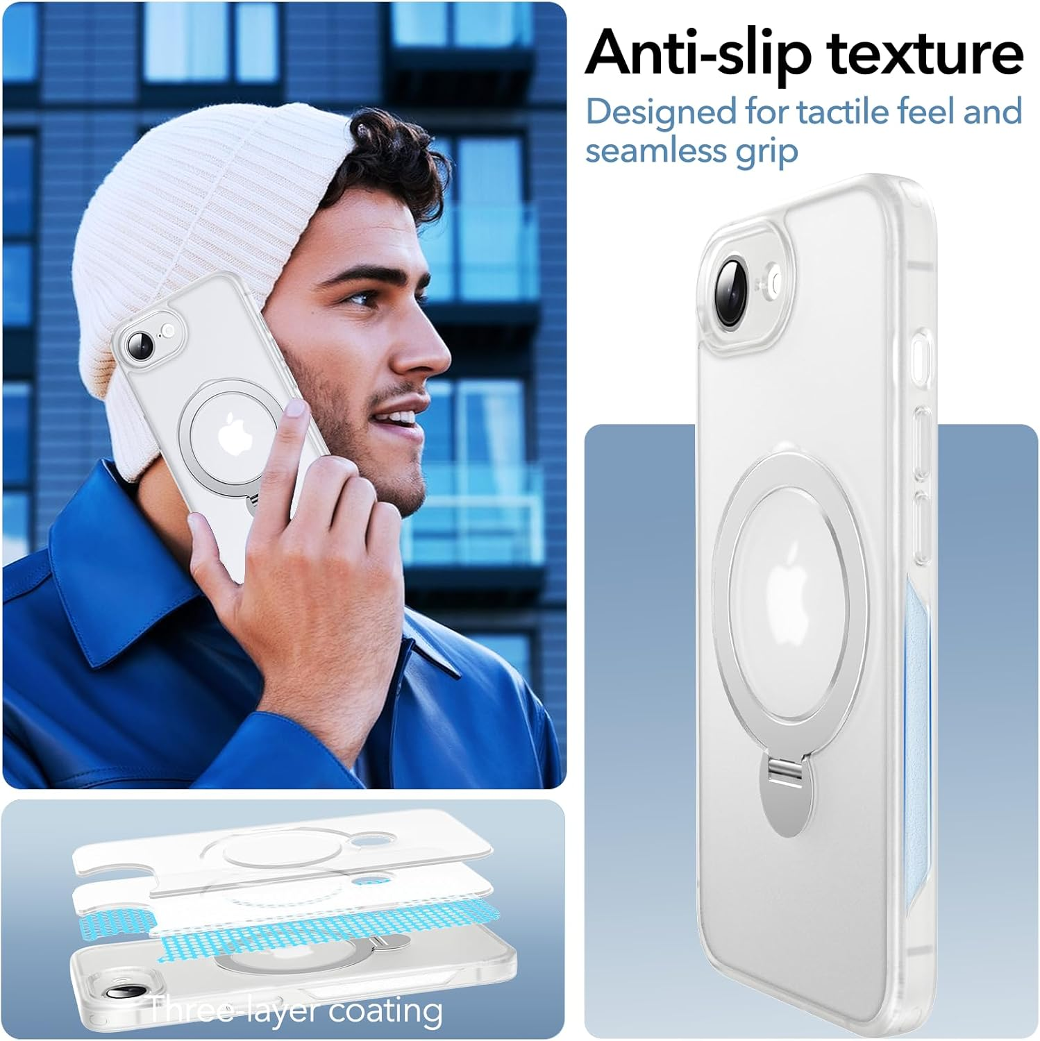 Anqrp Case for Iphone 16E with 360&deg; Magnetic Adjustable Stand, Compatible with Mag, Non-Slip Mobile Phone Case for Iphone 16E, Military Grade Robust Protective Case, White Mist image number 6