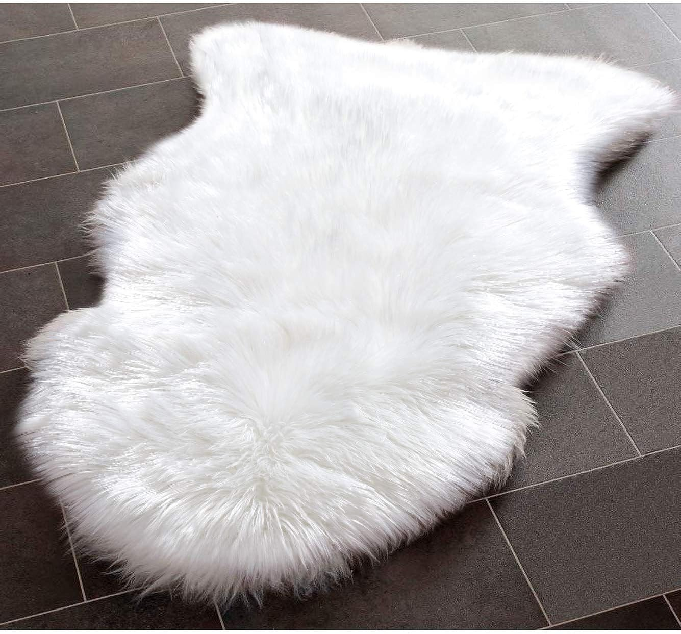 White Faux Sheep Skin Rug Home Idea Indoor Winter Warm Fluffy
