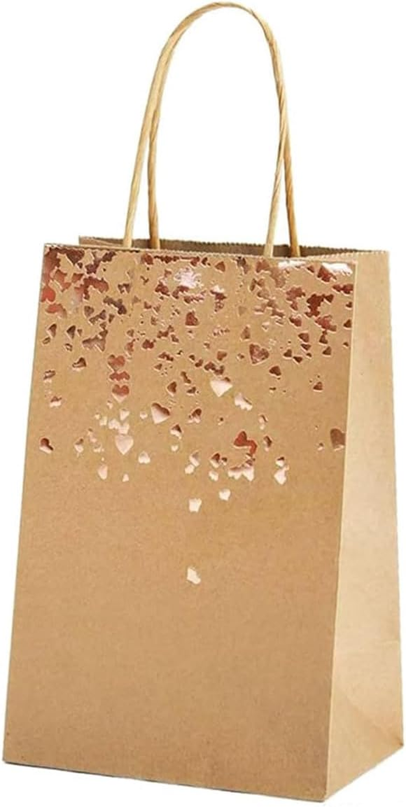 AIMALL Elegant Kraft Paper Bags with Bronze Heart Detail, 30 Pieces, Sturdy and Reusable, 6.3 X 3.1 X 8.6 Inch