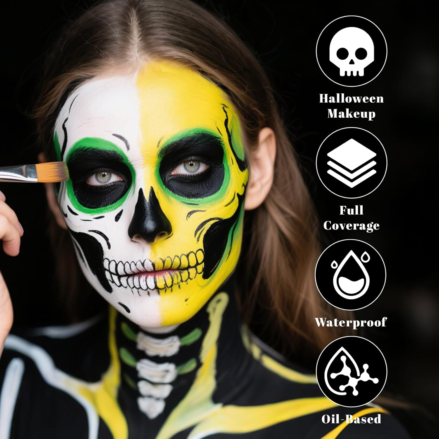 YBUETE Gray Black White Body Paint Palette, Oil-Based Waterproof Face Painting Cream for Halloween Cosplay SFX Makeup Skeleton Ghost & Mime Looks, Non-Toxic Face Paint for Adult Cosplay Stage Shows