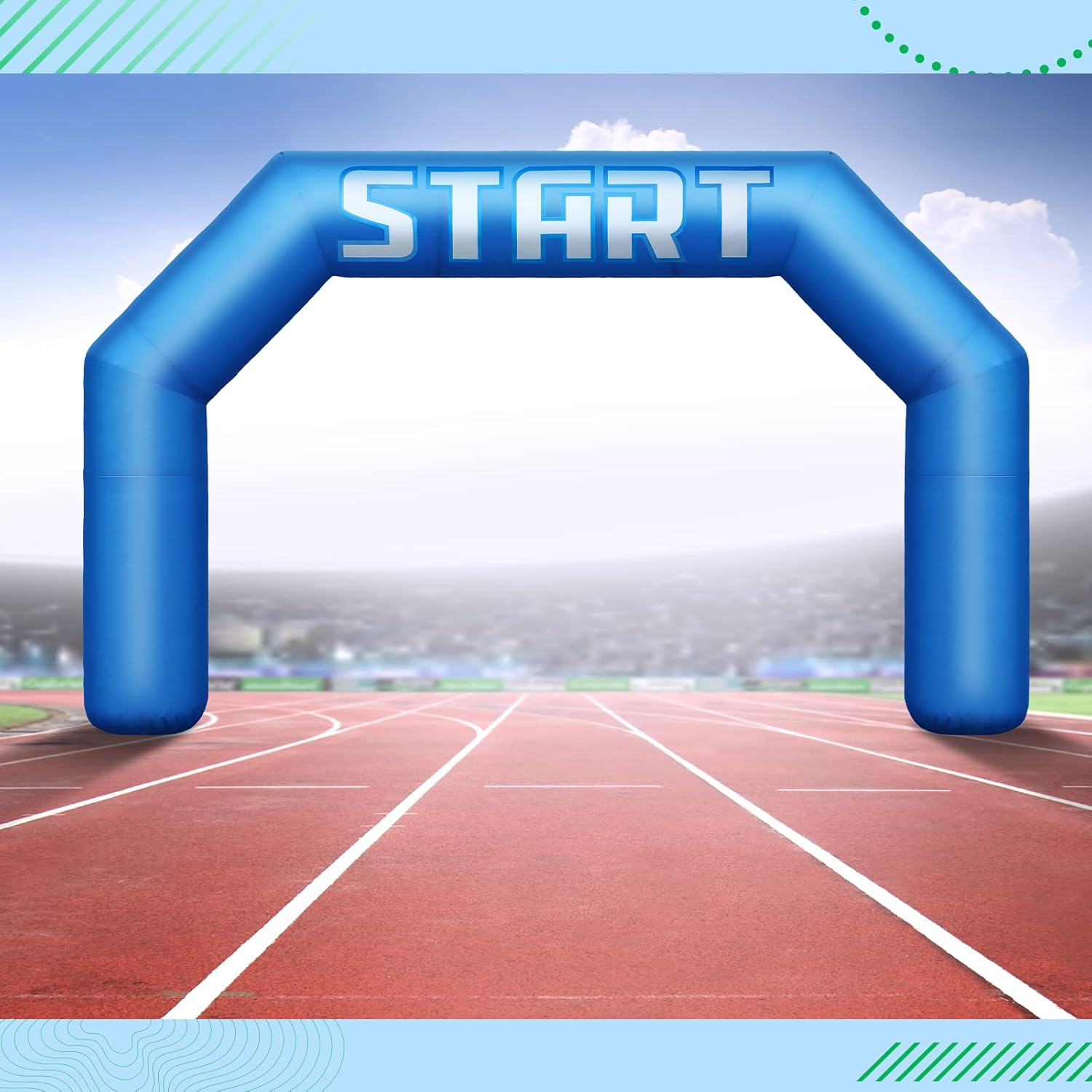 Racing 20Ft Inflatable Arch with Start Finish Line Banners and Air Blower Blue Hexagon Inflatable Archway Racing Blow up Archway for Race Outdoor Sport Party Advertising Commerce