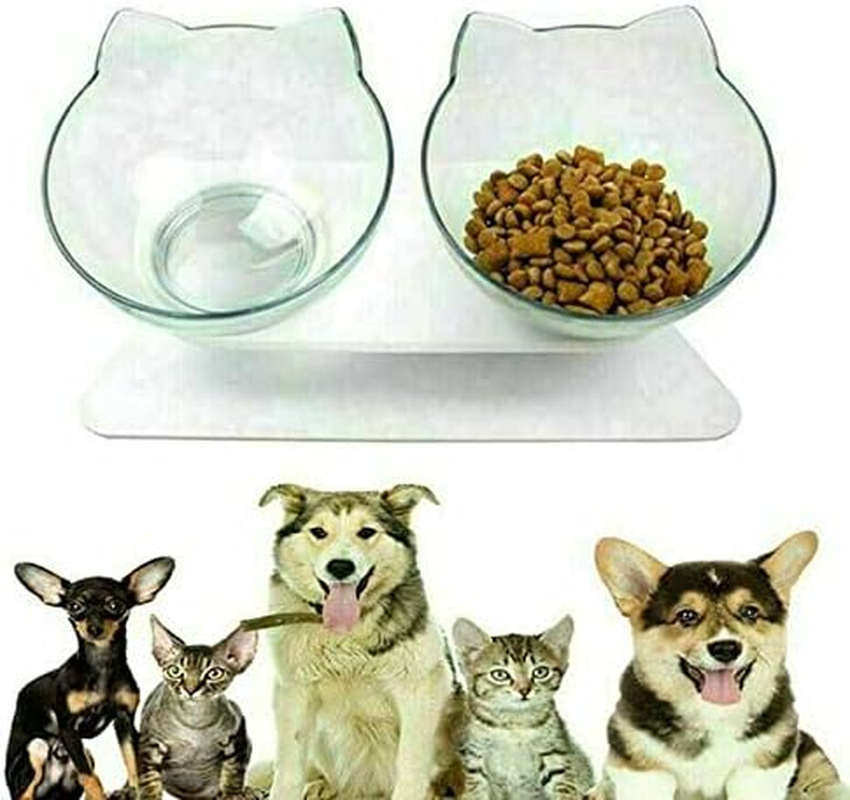 Double Elevated Cat Dog Pet Bowl Feeder Food Water Raised Lifted Stand Bowls (Black+Clear) image number 4