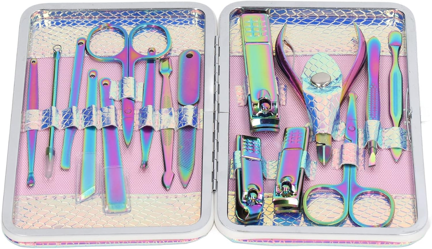 16 Piece Professional Manicure Set, High Sharpness Stainless Steel Tools with Color Coating, Complete Nail Care Kit for Fingernails and Toenails, Comes with Convenient Storage Bo