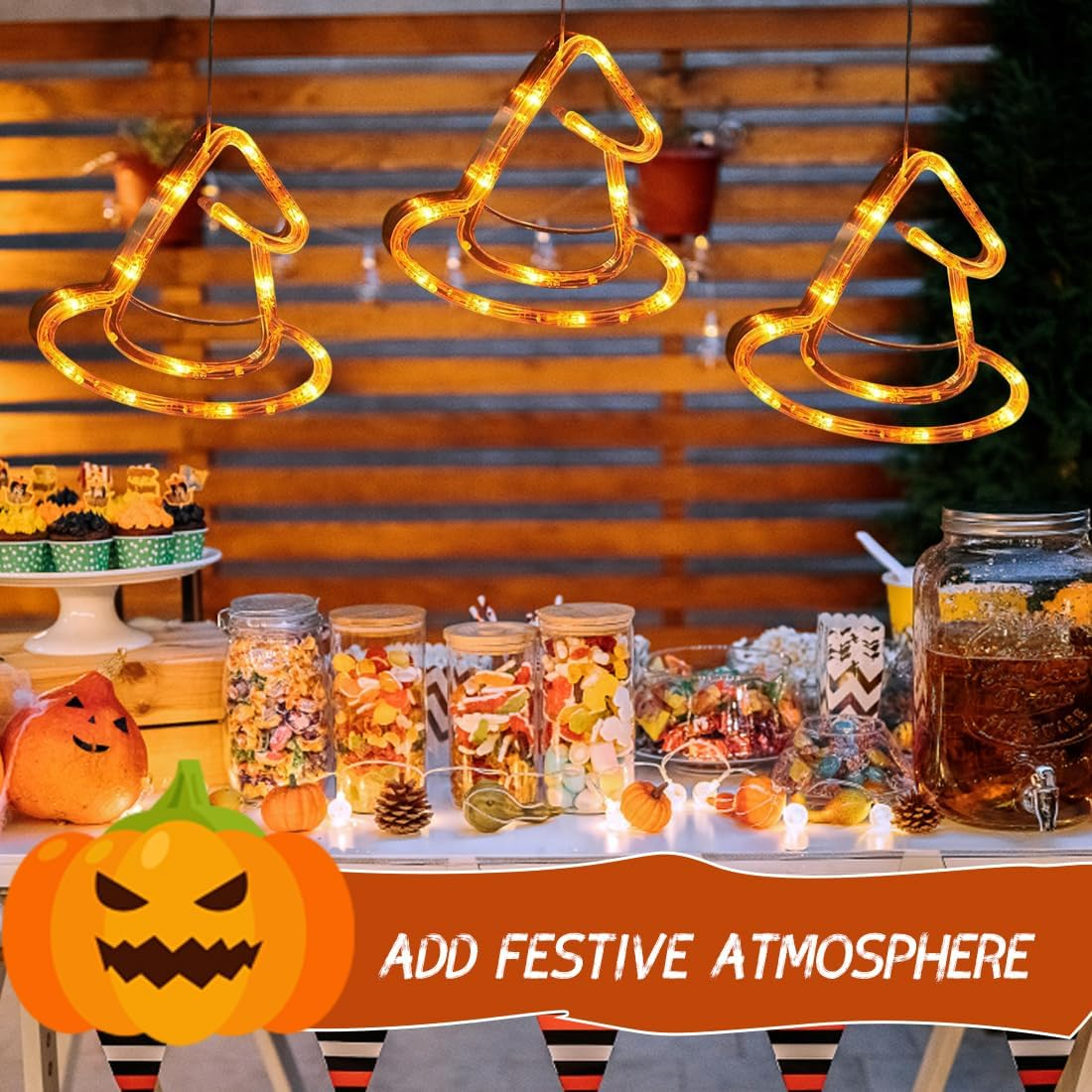 Tomedeks Halloween Decorative Fairy Lights, LED Halloween Decoration Indoor and Outdoor Use, Waterproof, Orange Hats Fairy Lights Battery image number 2