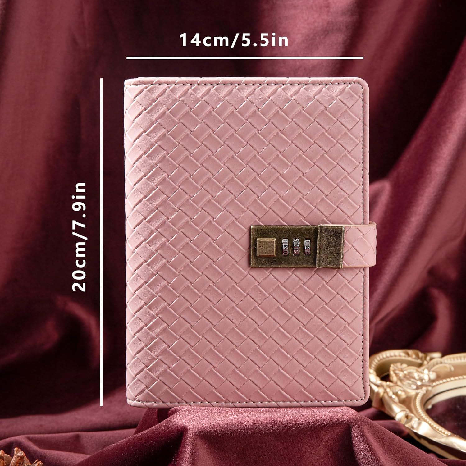 TIEFOSSI B6 Leather Journal Notebook with Combination Lock, Travel Refillable Ruled Lined Writing Paper, Secret Password Gift Diary for Women Girls Boys (Pink) - Pink image number 3