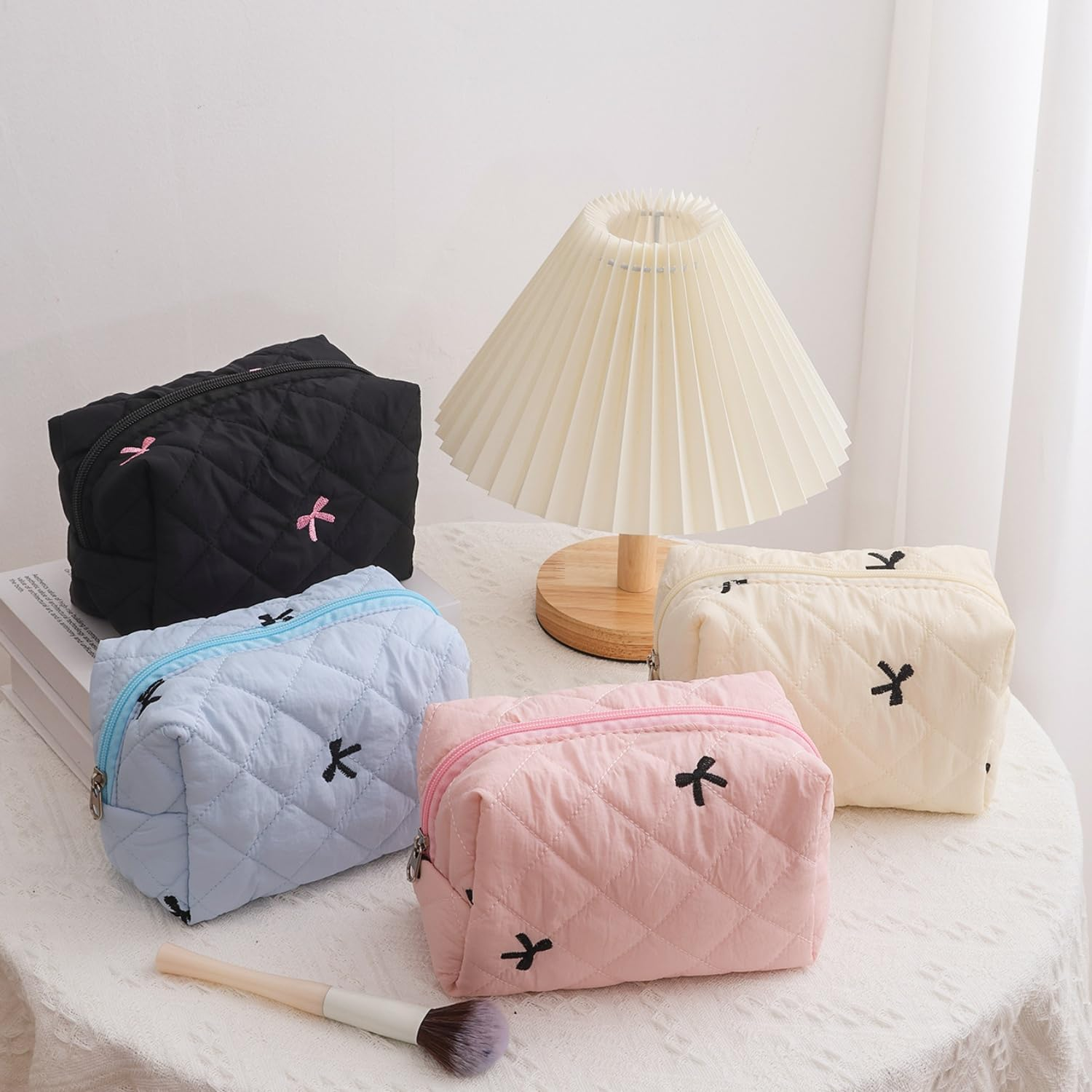 DDPOND Small Quilted Makeup Bag Coquette Mini Cosmetic Bags Aesthetic Trave Purse Cute Bowknot Pouch for Women Travel Toiletry Organizer Case (Pink) image number 6