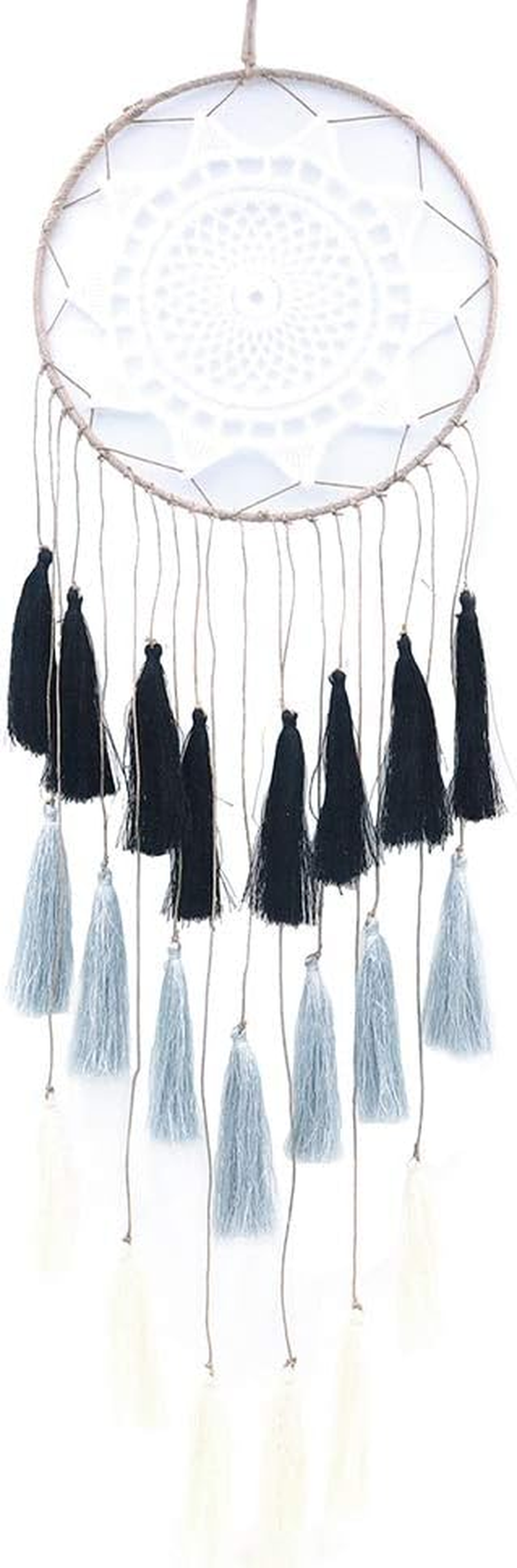 Macrame Dream Catchers for Bedroom Tassel Wall Hanging Handmade Dreamcatchers Home Decor with Ornament Craft Blessing Gift(Black Grey) image number 6