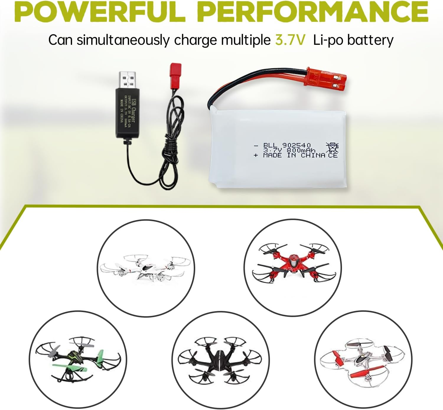 2PCS 3.7V 800Mah Lipo Battery Remote Control Drone Battery with USB Charger JST Plug Suitable for SYMA X56W MJX X400W X300C X800 HS110 HS200 S670 V950Hd S1750 V2450 RC Quadcopter Battery image number 5