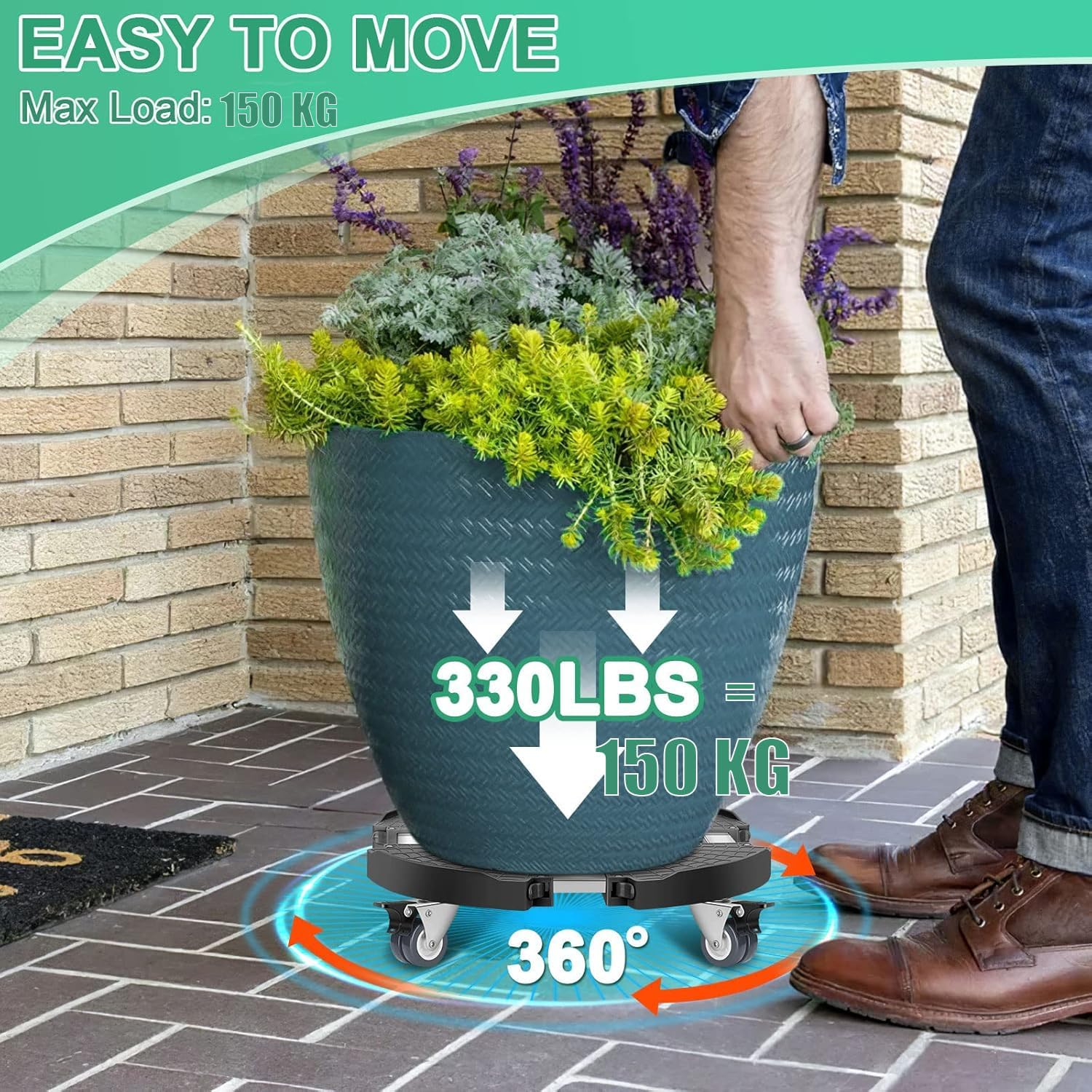 2 Pack Plant Caddy with Wheels Heavy Duty, 40-48CM Adjustable Plant Stand with Wheels, Large Plant Dolly Cart for Vertical Garden Tower, Vertical Planters, Patio Umbrella Base, Plant Pots, Trash Can image number 6