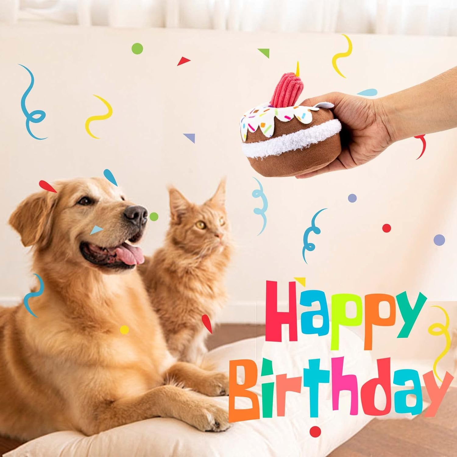 Lilfrd Dog Birthday Toy, Birthday Cake Toys for Puppy Gifts, Squeaky Plush Dog Toys image number 1