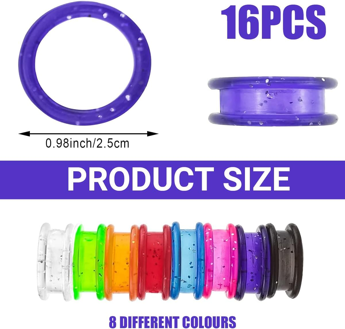 16PCS Silicone Scissors Ring Cover, Anti-Slip Finger Protection for Beauty and Pet Grooming Shears, Colourful and Shiny Non-Slip Finger Rings for Comfortable Grip, 8 Colours Included image number 2