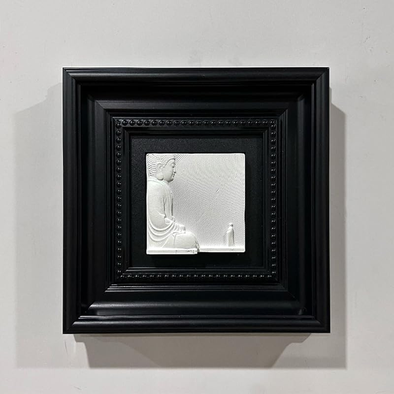 Mubeey Decorative 3D Plaster Wall Art Set, Black Frame, Buddha and Playing Card Design,8.66' &times; 8.66' (B, Framed) image number 5