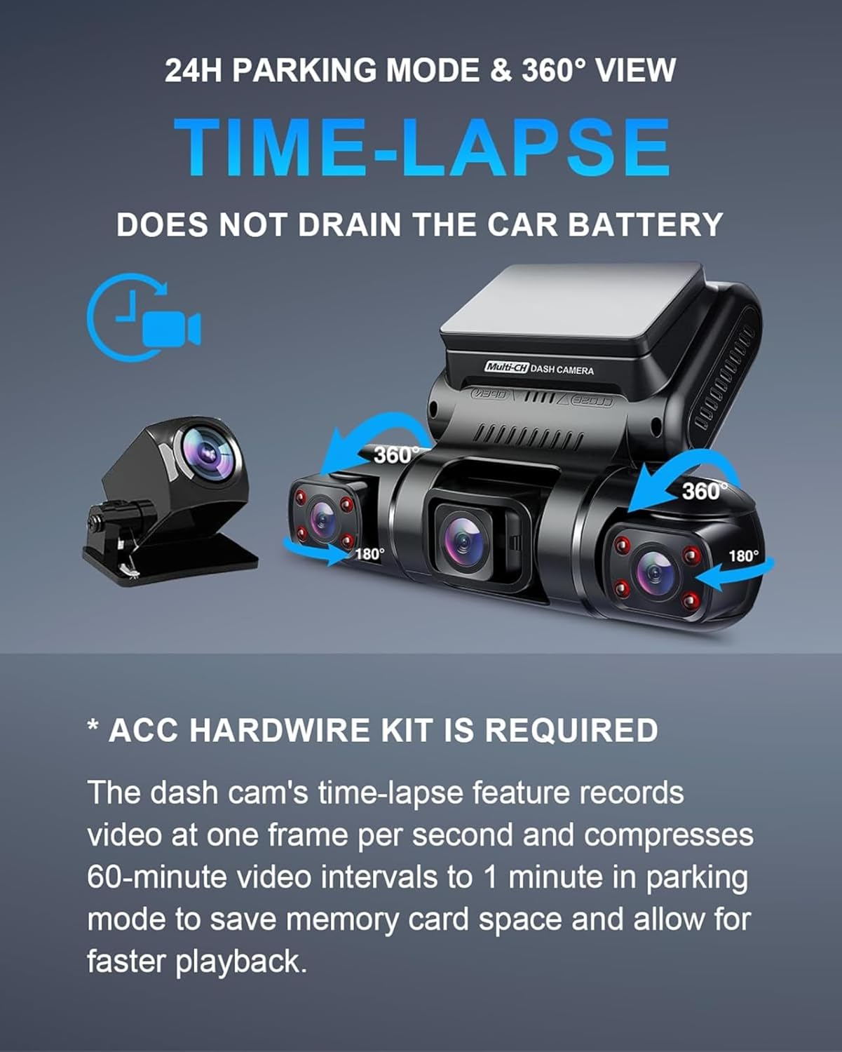 Rhorawill 360&deg; View 4 Channel Dash Cam Front and Rear inside Left Right,Car Dashboard Recorder with 5G Wifi Gps,Quad Dash Camera for Cars,Parking Mode,Night Vision,150&deg; Wide Angle 3&rdquo; Tft,Free 128GB image number 6