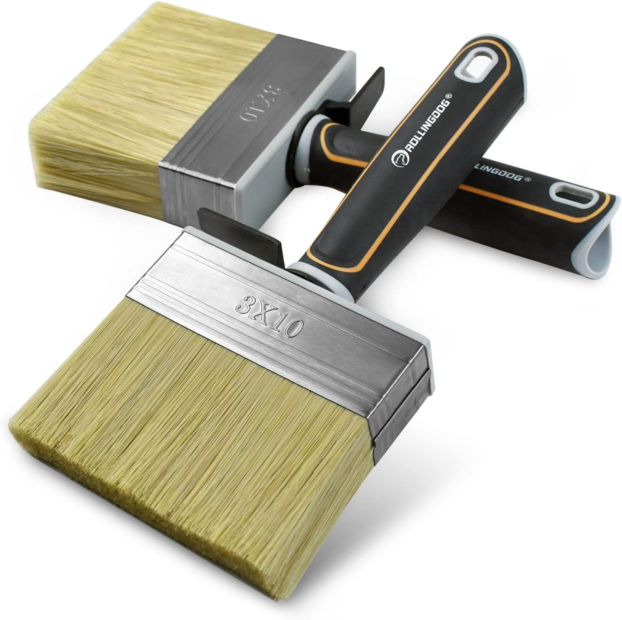 ROLLINGDOG Fence Paint Brush Set 4" 2 Pcs with Rubber Handle for Wall,Ceiling, Deck, Fence, Outdoor Painting, Shed image number 3