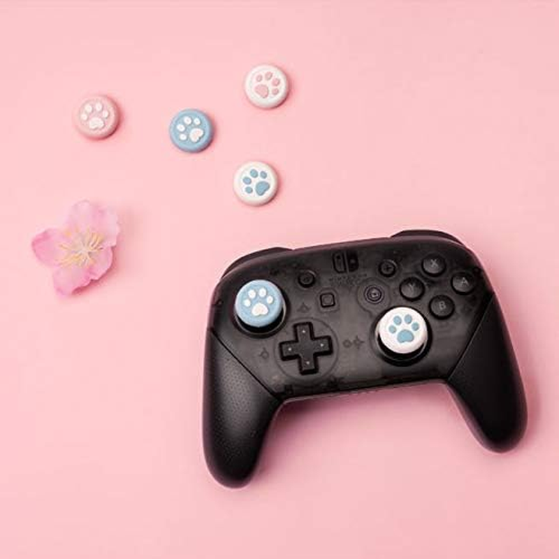 Geekshare Cat Paw PS4 Controller Thumb Grips, Thumbsticks Cover Set Compatible with Switch Pro Controller (Pink Blue) image number 3