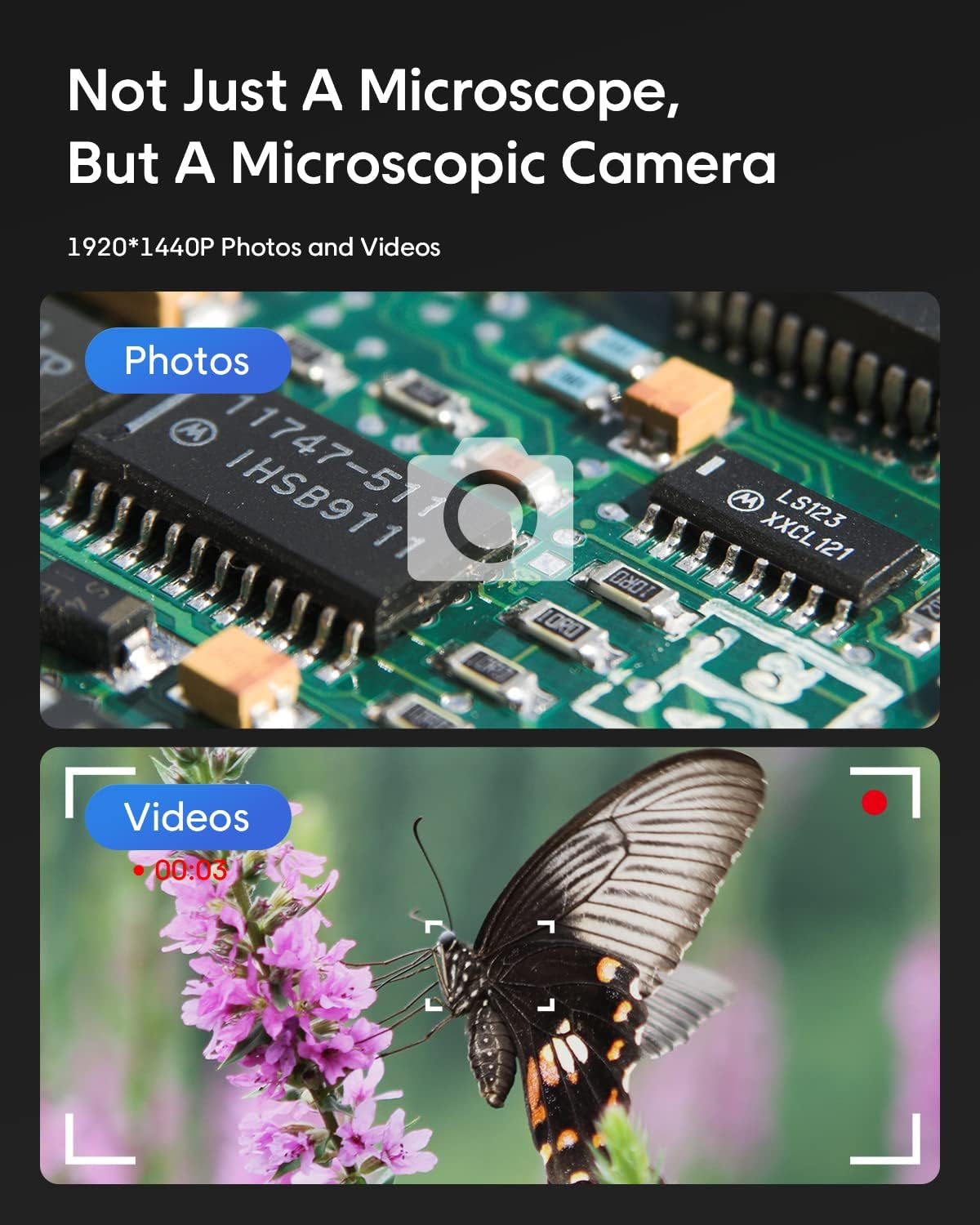 USB Digital Microscope, 50X-1600X Magnification, LED Light, Black image number 5