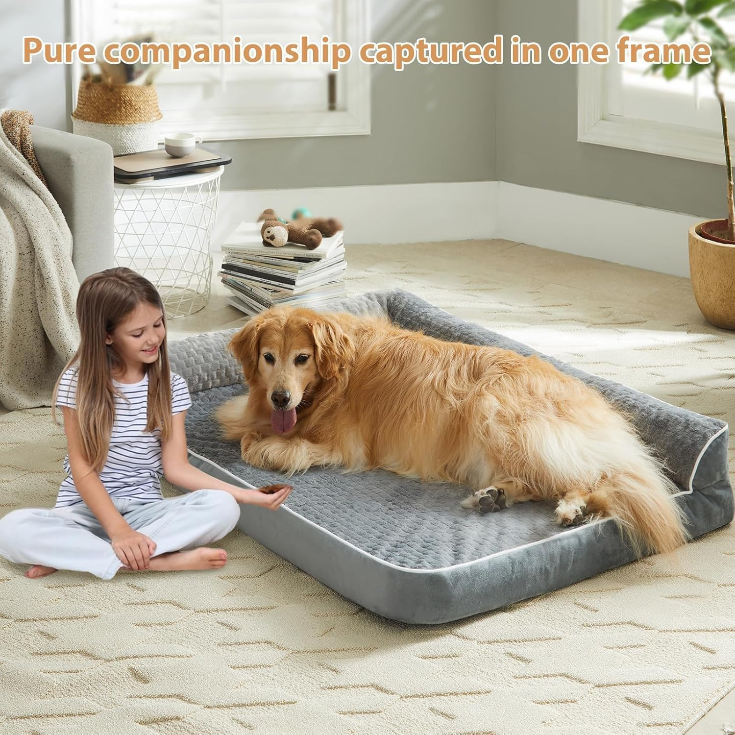 Orthopedic Dog Beds for Large Dogs-Waterproof Sofa Dogs Bed with Removable Washable Cover, Large Pet Bed with Waterproof Lining and Nonskid Bottom,Pet Bed for Larges Dogs, Grey (L) image number 4