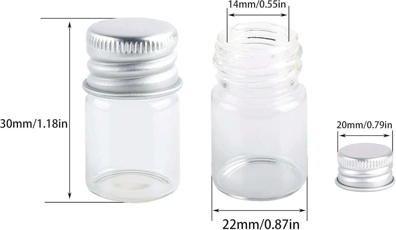 Maxmau 100 Sets Small Glass Bottles with Aluminum Cap Screw Top Lids 5 Milliliter Tiny Vials DIY Art Craft Storage image number 5