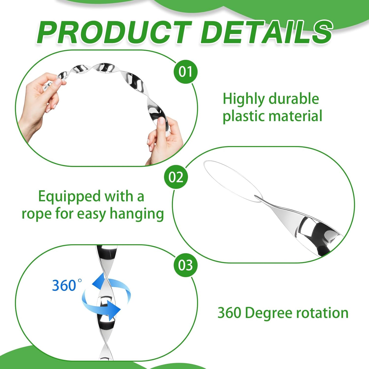 15 Pcs Bird Repellent Wind Twisting Scare Rods, Reflective Spiral Bird Deterrent Outdoor Hanging Device Silver Decorative Spinner for Garden Balcony Patio Farm Orchard Protection 30CM image number 6