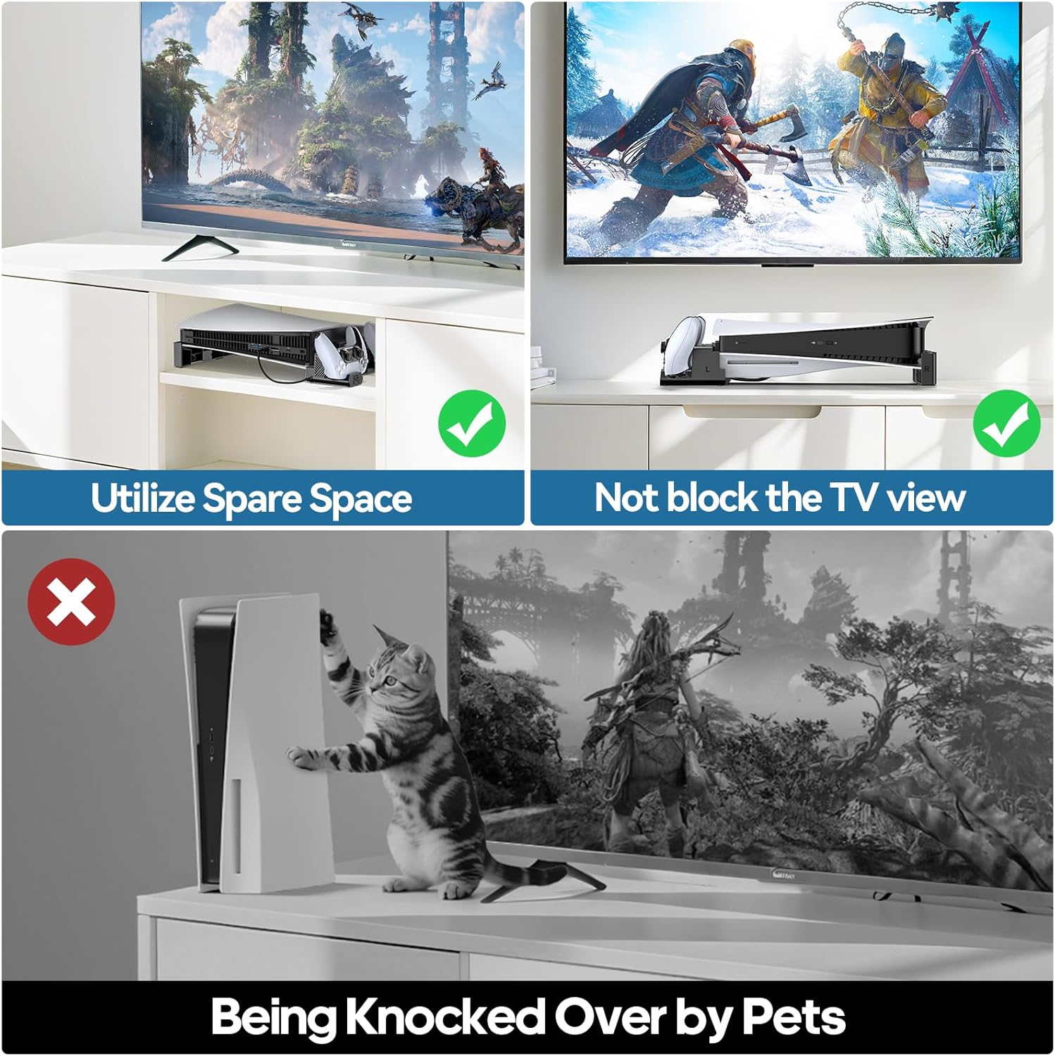 Gersker PS5 Horizontal Stand with Cooling Fan & PS5 Controller Charger for Original/Slim/Pro Disc & Digital Console, PS5 Cooling Stand with Scalable Design & EVA Foams, PS5 Accessories (Black) image number 2