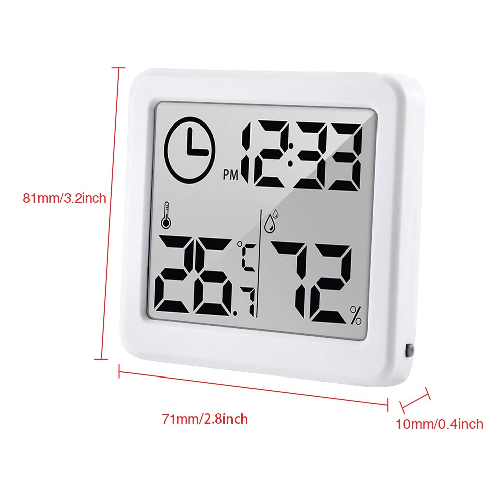 [2 Pack] 3.2 Inch Digital Indoor Hygrometer Thermometer, Room Humidity Gauge with Time Clock, High Accuracy Temperature Humidity Monitor with Magnet for Home Office Baby Room Greenhouse White image number 3