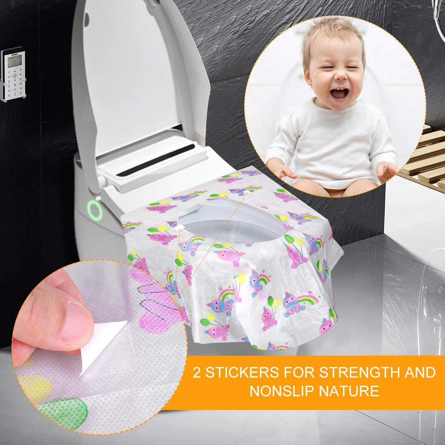 Paperkiddo 20 Pack Disposable Toilet Seat Covers Pink Unicorn Design Waterproof Potty Training Seat Cover Set Extra Large Perfect for Kids and Adults Individually Wrapped for Travel and Home - Unicorn B image number 7