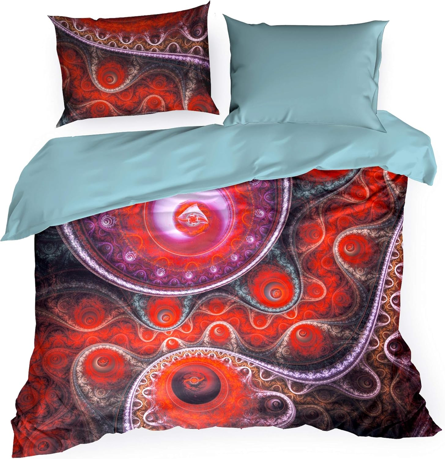 Eurofirany Bedding Pattern Print Striking Cotton Set 2 Pillow Cases 1 Duvet Cover, Blue + Red, 220X200Cm+2X/70X80Cm image number 3