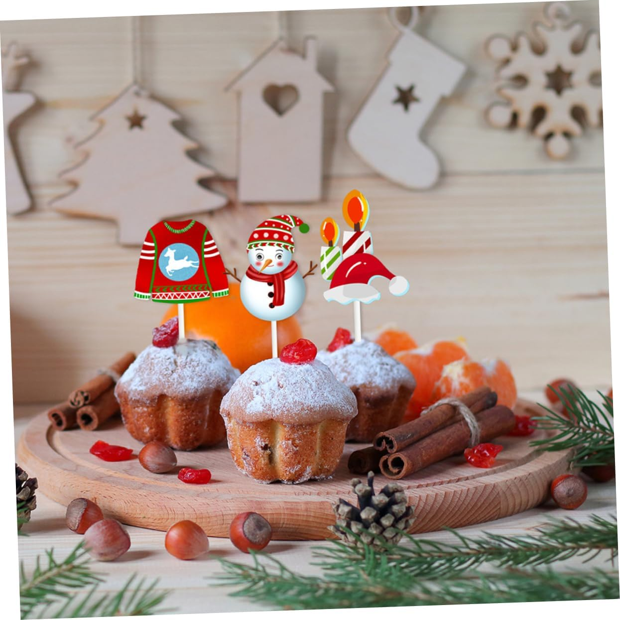 CANIGHT 2 Pack Christmas Cake Decorations Birthday Cake Inserts 24Pcs Xmas Themed Cupcake Toppers Festive Cake Baking Accessories image number 2