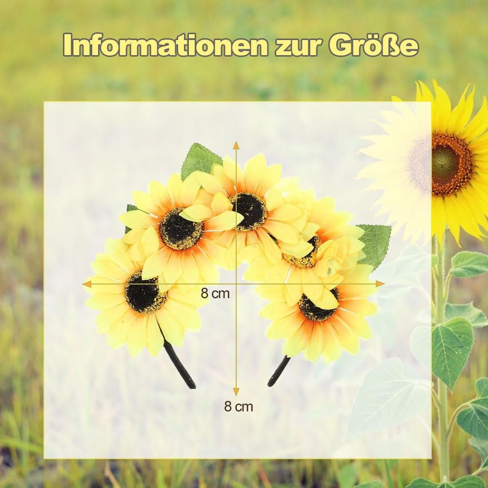 KOMUNJ Sunflower Flower Headband Rave Party Headdress Costume Accessory Garland Hair Band Sunflower Child Rave Women image number 3