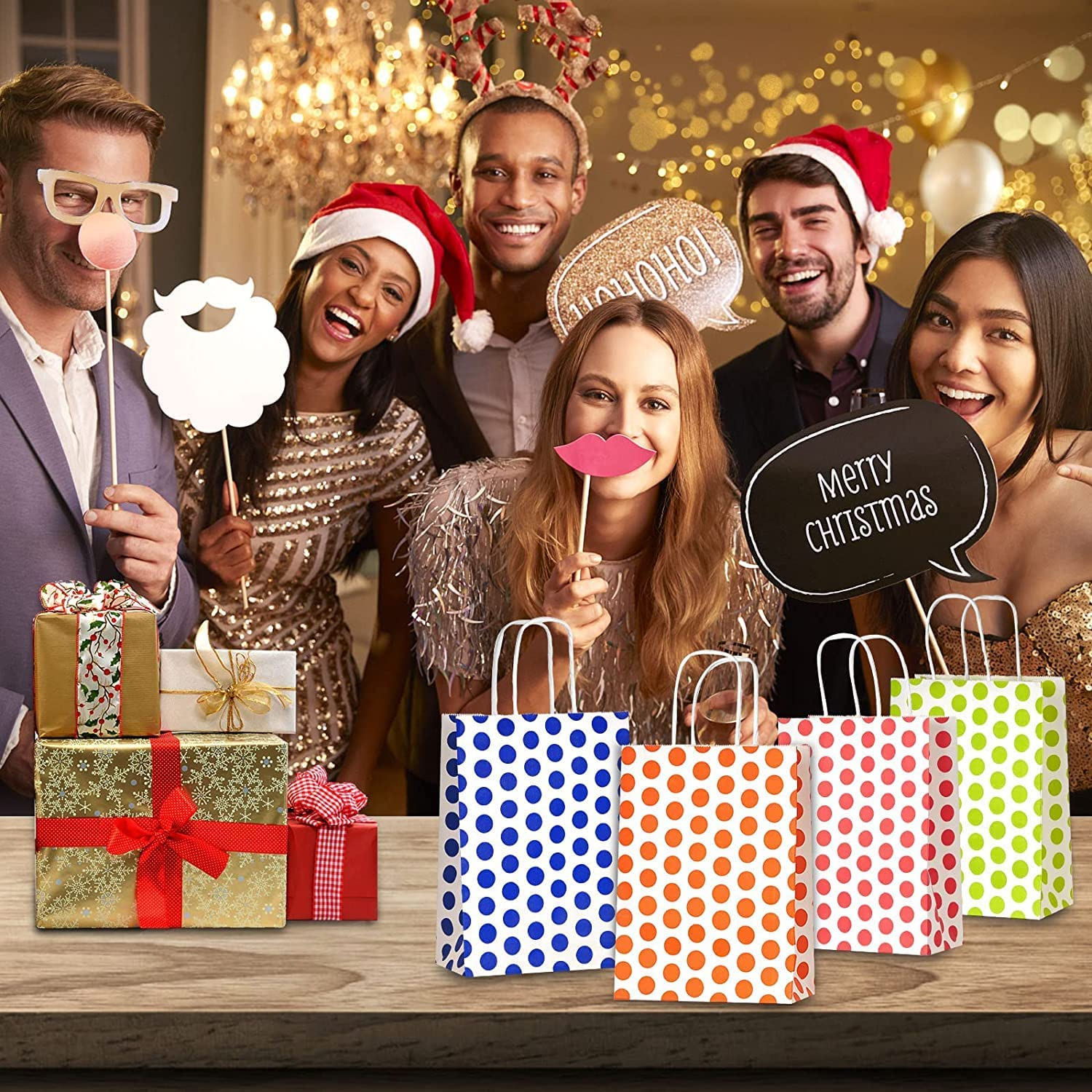 Wimarn&reg; 36 Pieces Kraft Paper Party Favor Gift Bags with Handle, Assorted Colors Wedding Favor Bags, Kraft Paper Bags, Birthday Bags