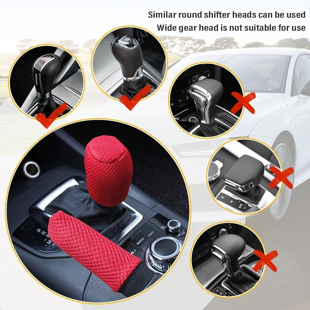 Car Gear Shift Cover + Handbrake Cover,Non-Slip & Breathable Shift Knob Cover Emergency Brake Cover,Universal Car Accessories (Red, One Size) image number 6