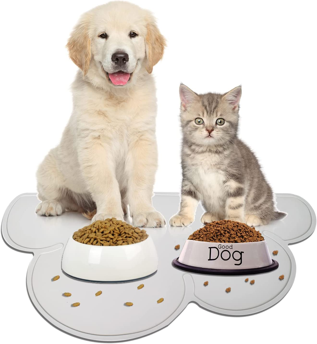 Colexy Silicone Feeding Bowl Mat, Non-Slip Waterproof Pet Placemat, Bowl Mat, Dogs, Cats, Feeding Mats, 48 X 26 Cm, Grey (Clouds) image number 2