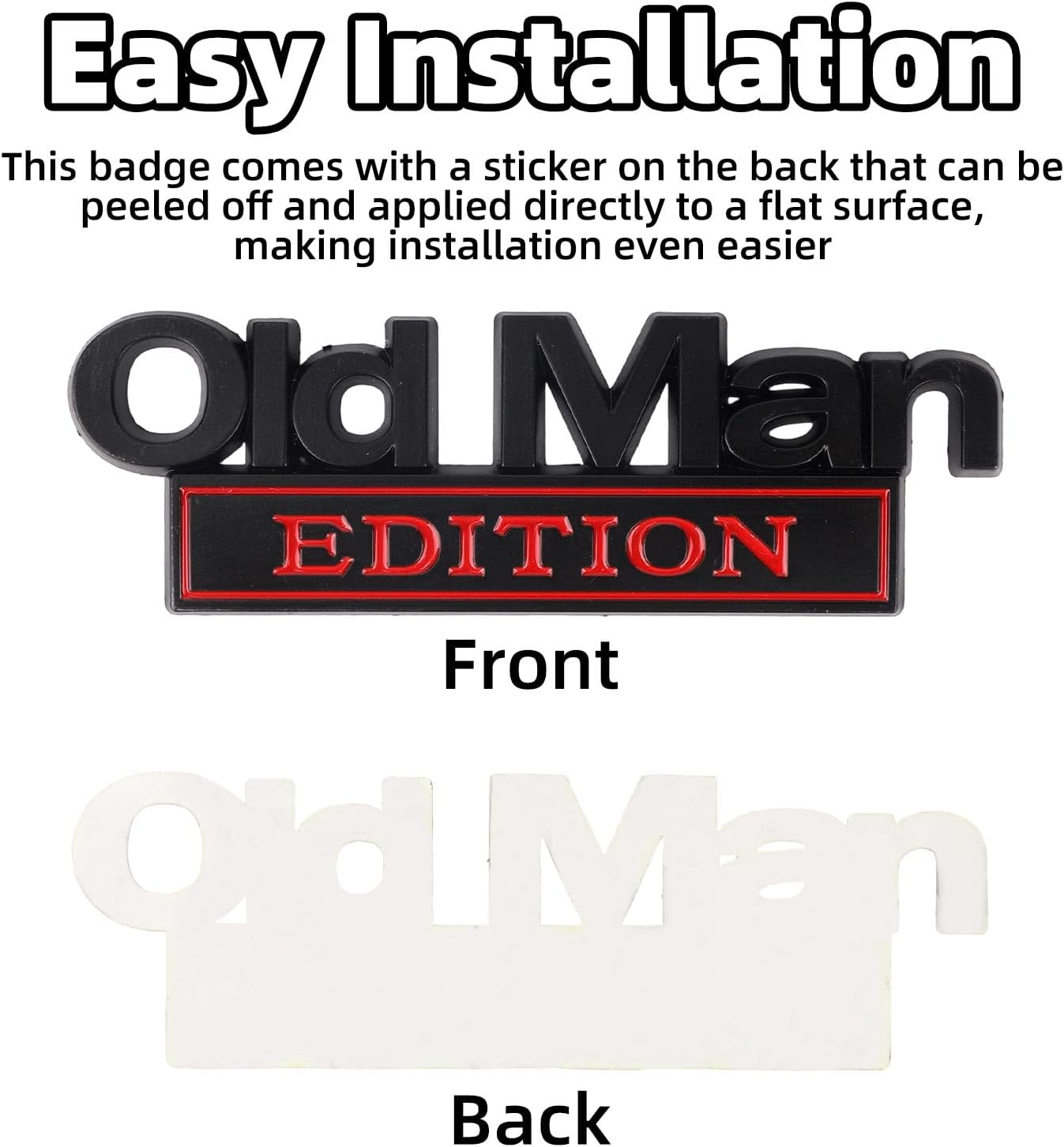 Penitue 2Pcs Old Man Edition Car Emblems, Zinc Alloy Old Man Edition Car Badge Waterproof 3D Bumper Badge Emblem for Motorcycle SUV Truck Fender Rear Tailgate (Black Red) image number 4