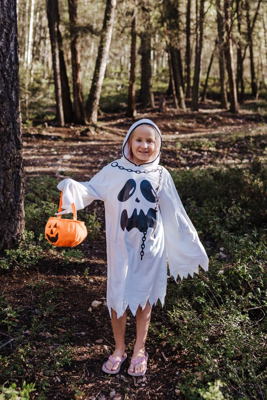 Relibeauty Ghost Costume Kids with Pumpkin Bag Halloween Costumes,White image number 6