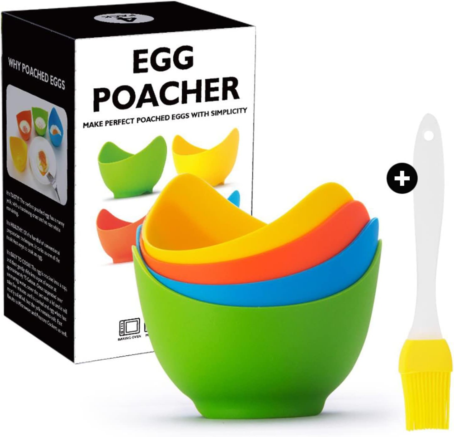 Tongke 4 Pack Silicone Egg Poacher - Non-Stick, BPA Free, Multi-Purpose, Microwave & Stovetop Safe, 3.9X2.7In, Multiple Colors image number 3