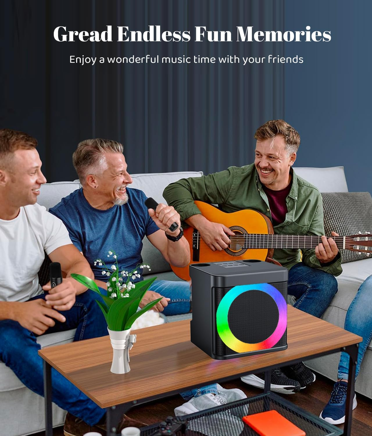 Karaoke Machine for Adults and Kids with 2 UHF Wireless Microphones,Portable Bluetooth Speaker PA Speaker System with LED Party Lights for Home Party, Picnic,Car,Outdoor/Indoor/Birthday Gifts image number 3