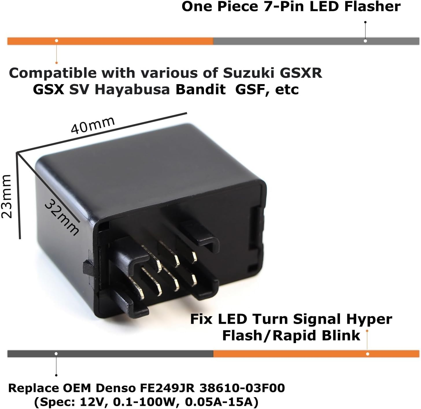Ijdmtoy (1) 7-Pin Plug-N-Play Electronic LED Flasher Relay Hyper Flash Fix for Suzuki Motorcycle Bike Installing LED Turn Signal Bulbs image number 2