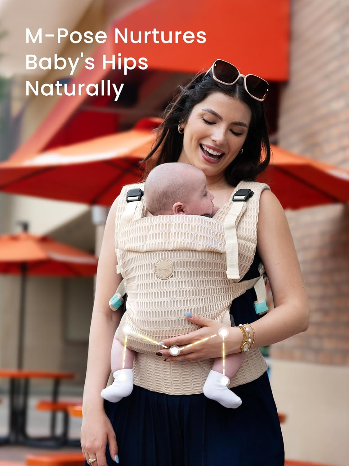 GROWNSY Baby Carrier Newborn to Toddler, Breathable Mesh Baby Carrier Ergonomic(7-44Lbs) with One-Click Sliding Clasp, Head Support, Hands-Free Comfort and Breathable image number 4