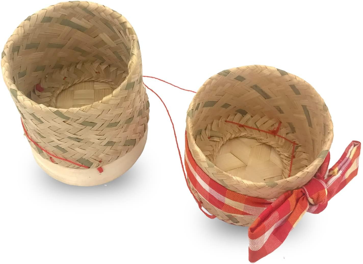 Pack of 2 Small Sticky Rice Basket Size 3.5 Inches Thailand Laos Handmade Bamboo Serving Baskets Rice Container Set with Pa Kao Ma Traditional Loincloth | Goldleafking AU image number 4