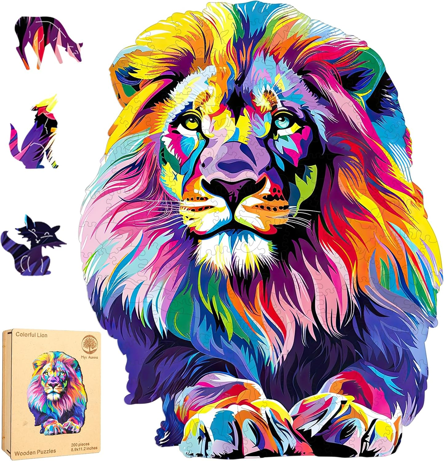 Wooden Puzzles for Adults, Lion Jigsaw Puzzles 200 Pieces, Unique Shaped Puzzle for Adults and Kids, Ghristmas Gift Family Game 10.8 X 11.2 Inch image number 2