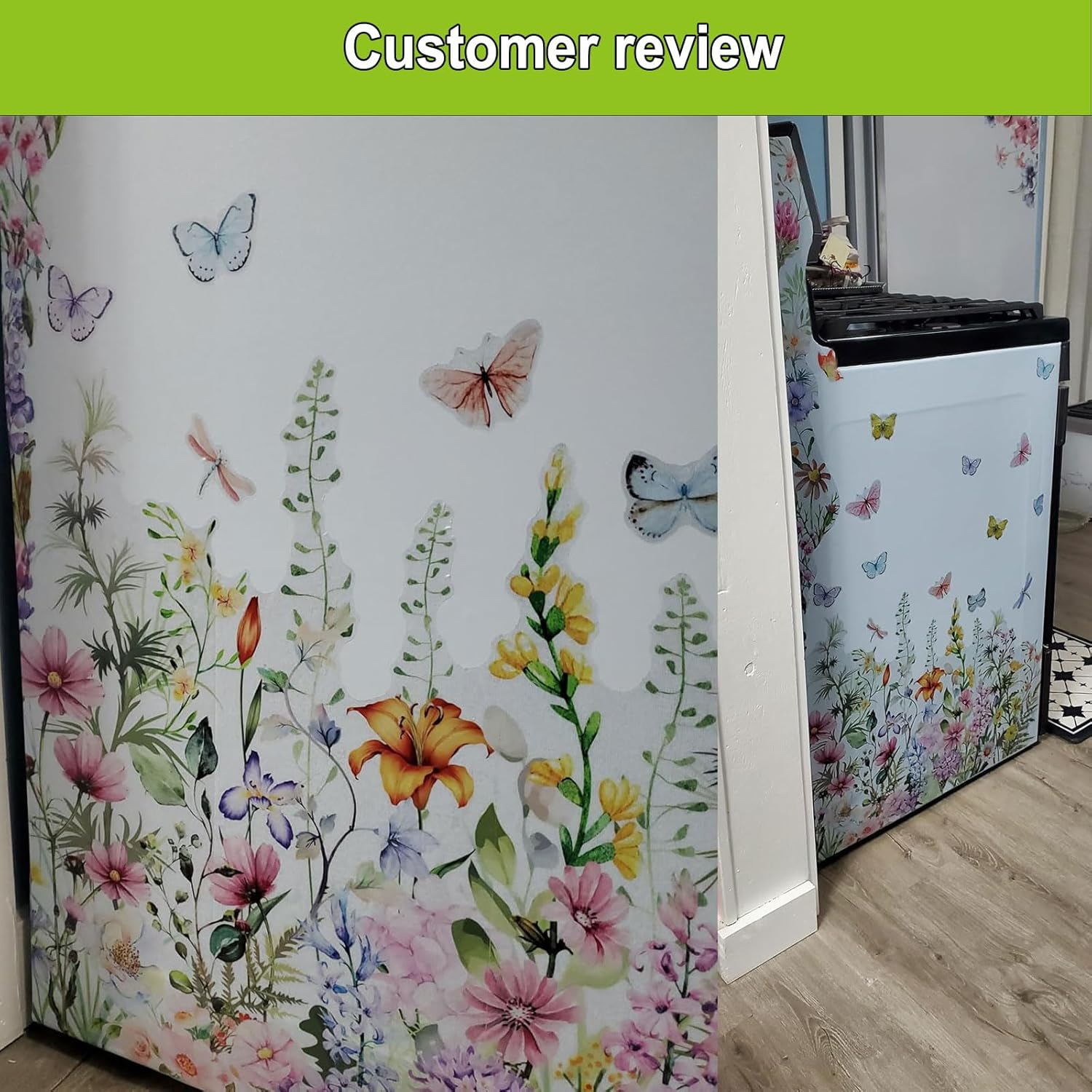 MIYALIONE Poppy Peony Floral Butterfly Corner Wall Stickers Peel and Stick Hanging Flower Plants Wall Decals for Bedroom Living Room Office Classroom Wall D&eacute;cor image number 6