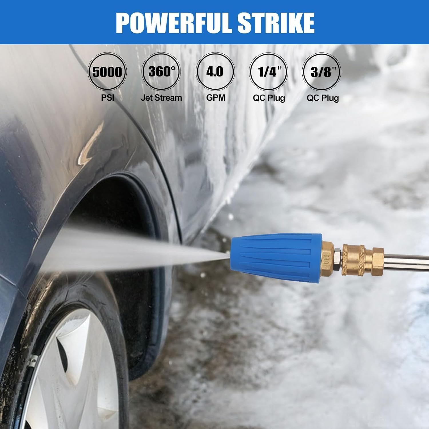 Turbo Nozzle Pressure Washer, 4000 PSI Rotating Power Washer Nozzles Max 5000 PSI with 1/4&rdquo; and 3/8&rdquo; Quick Connect, 7 Pressure Washer Accessories for Concrete, Brick, Driveway, Patio(4.0 GPM) image number 2