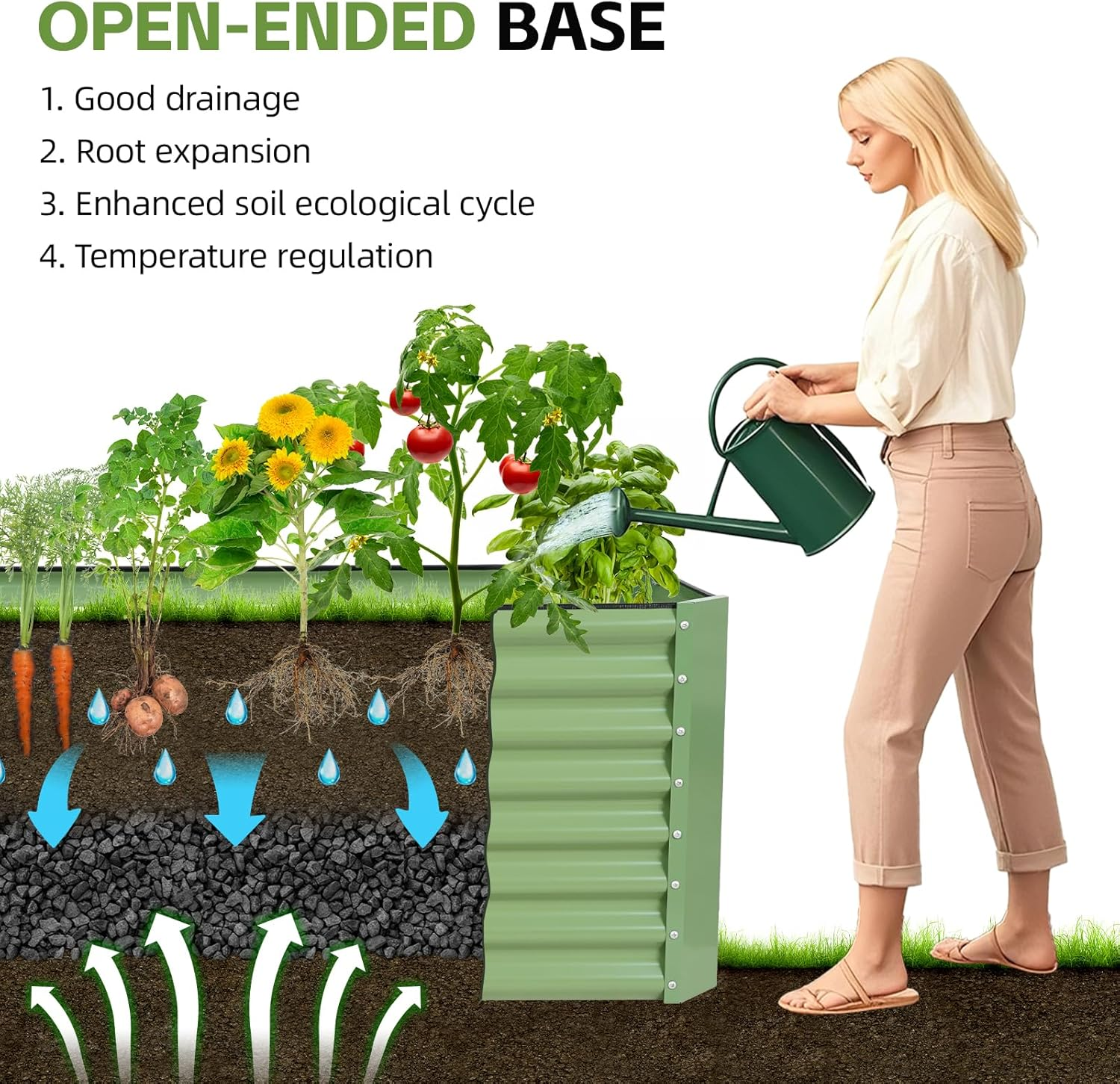 WILLOW WEAVE 4X2X2 Ft Raised Garden Bed - Galvanized Deep Root Planter Box for Outdoor Gardening of Vegetables, Flowers, Herbs, and Succulents with Wing Nuts and Safety Edges - Olive Green image number 6