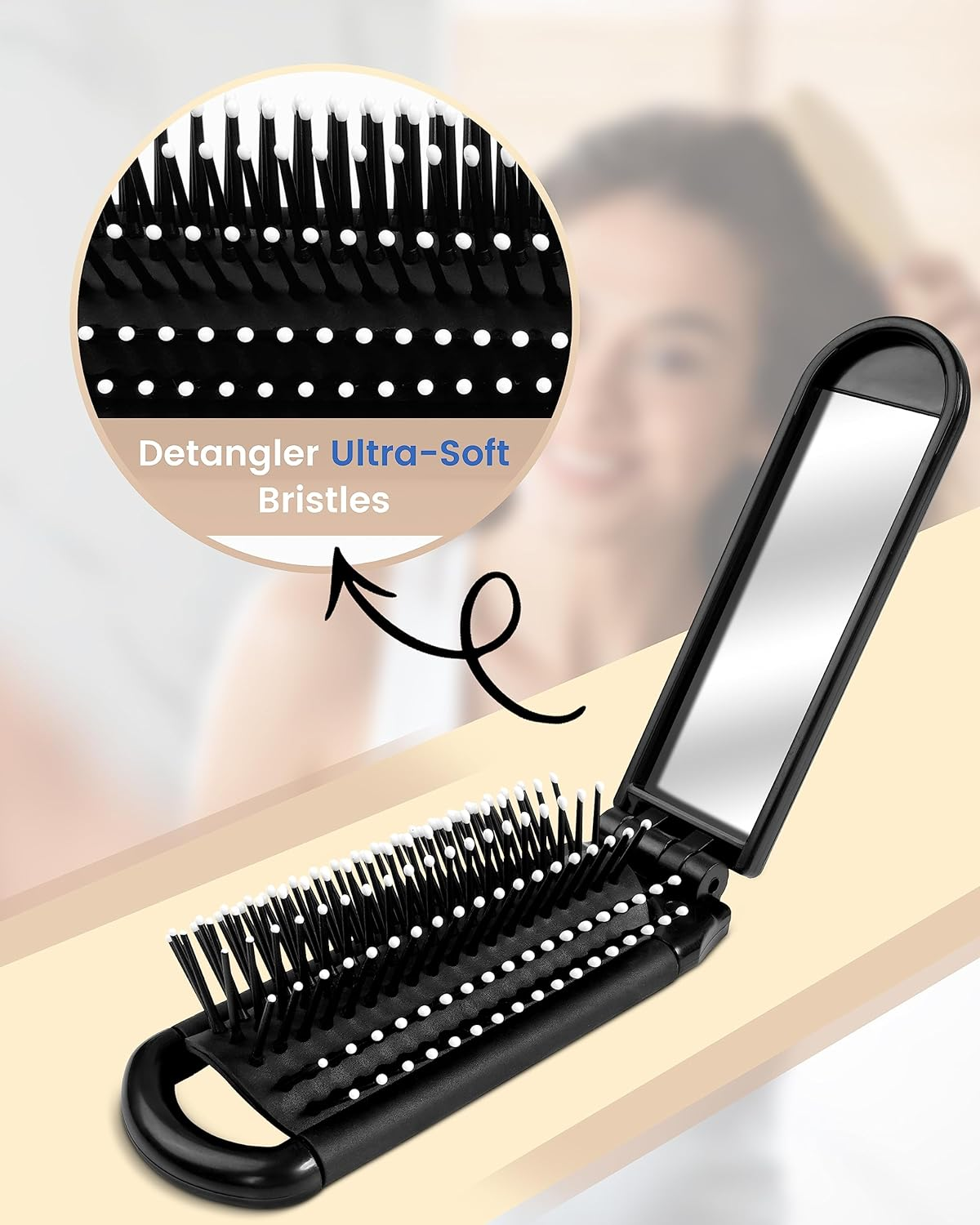 6 PCS Folding Travel Hairbrush Set with Compact Mirror for Women - Mini Pocket Brush with Mirror for Purse and Girls image number 2