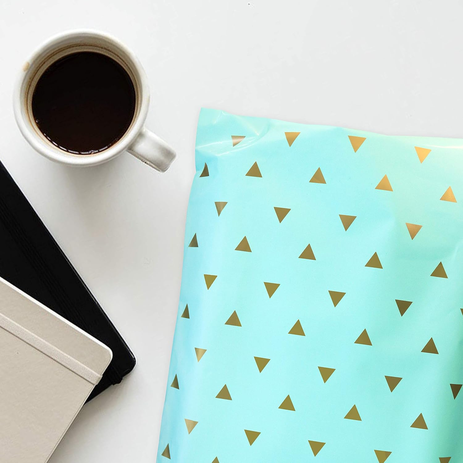 Pack It Chic - 10X13 (100 Pack) Mint Gold Triangles Poly Mailer Envelope Plastic Custom Mailing & Shipping Bags - Self Seal - Gingham Plaid image number 6
